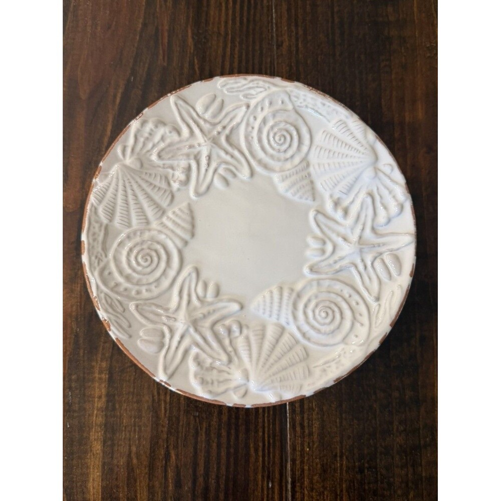 Mud Pie Sanibel Seashell 8” Salad Dessert Appetizer Plates Coastal Cottage Set 4